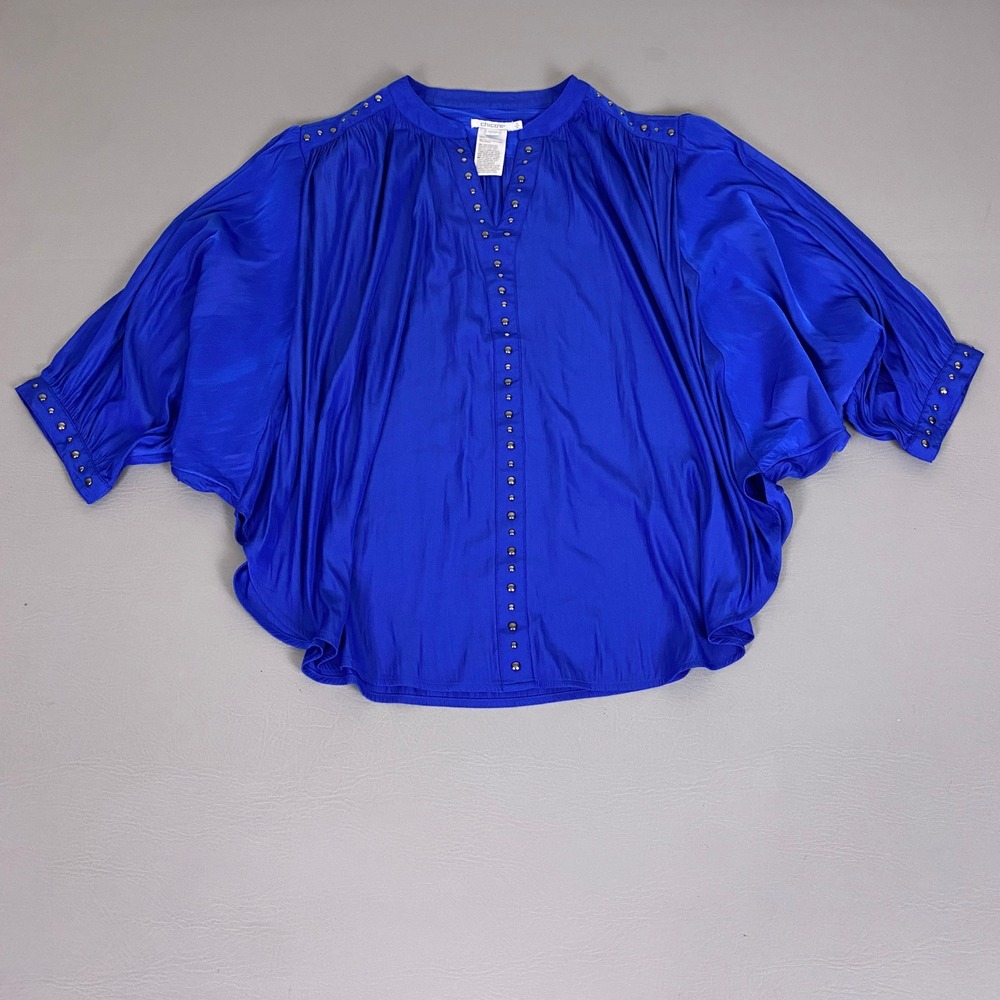 Chicos‎ Blouse Top Women's Size 2 US 12 Royal Blue Studded Dolman Sleeve V-Neck